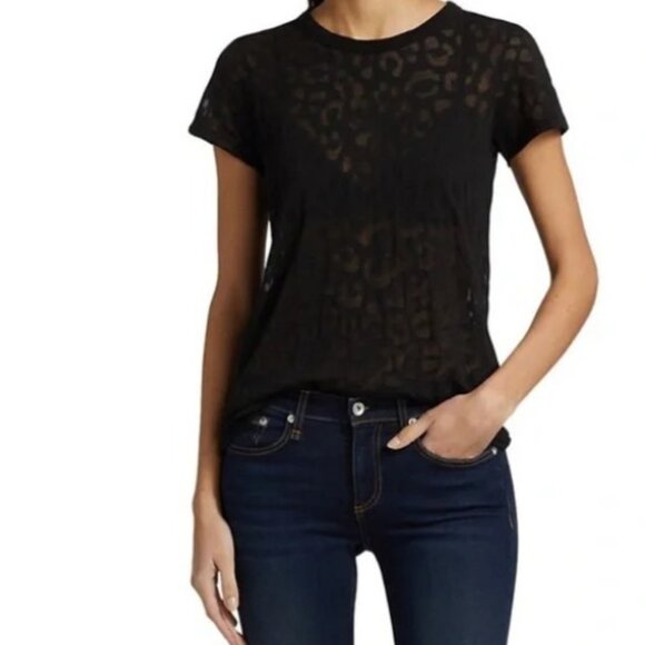 Rag & Bone Burnout Effect Leopard Tee in Black Size Small - Picture 1 of 3